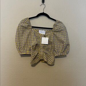 The Shirt by Rochelle Behrens The Editor Shirt Plaid With Puff Sleeves NWT XS
